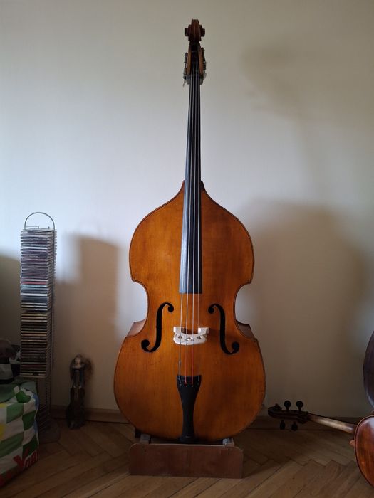 Świetny, duży, stary,piękny kontrabas  lutniczy