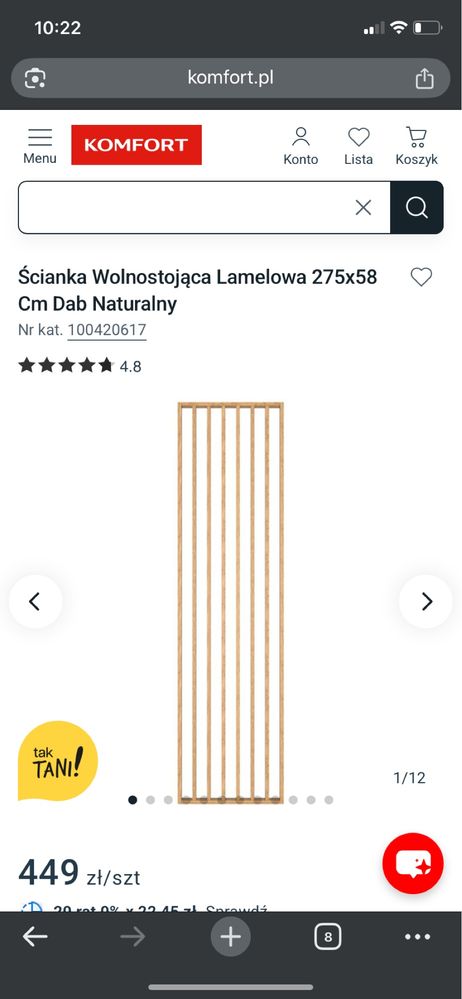 Ścianka lamelowa modułowa NOWA 2,75 m x 58 cm