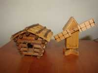 drewniany, skandynawski domek, wiatrak
