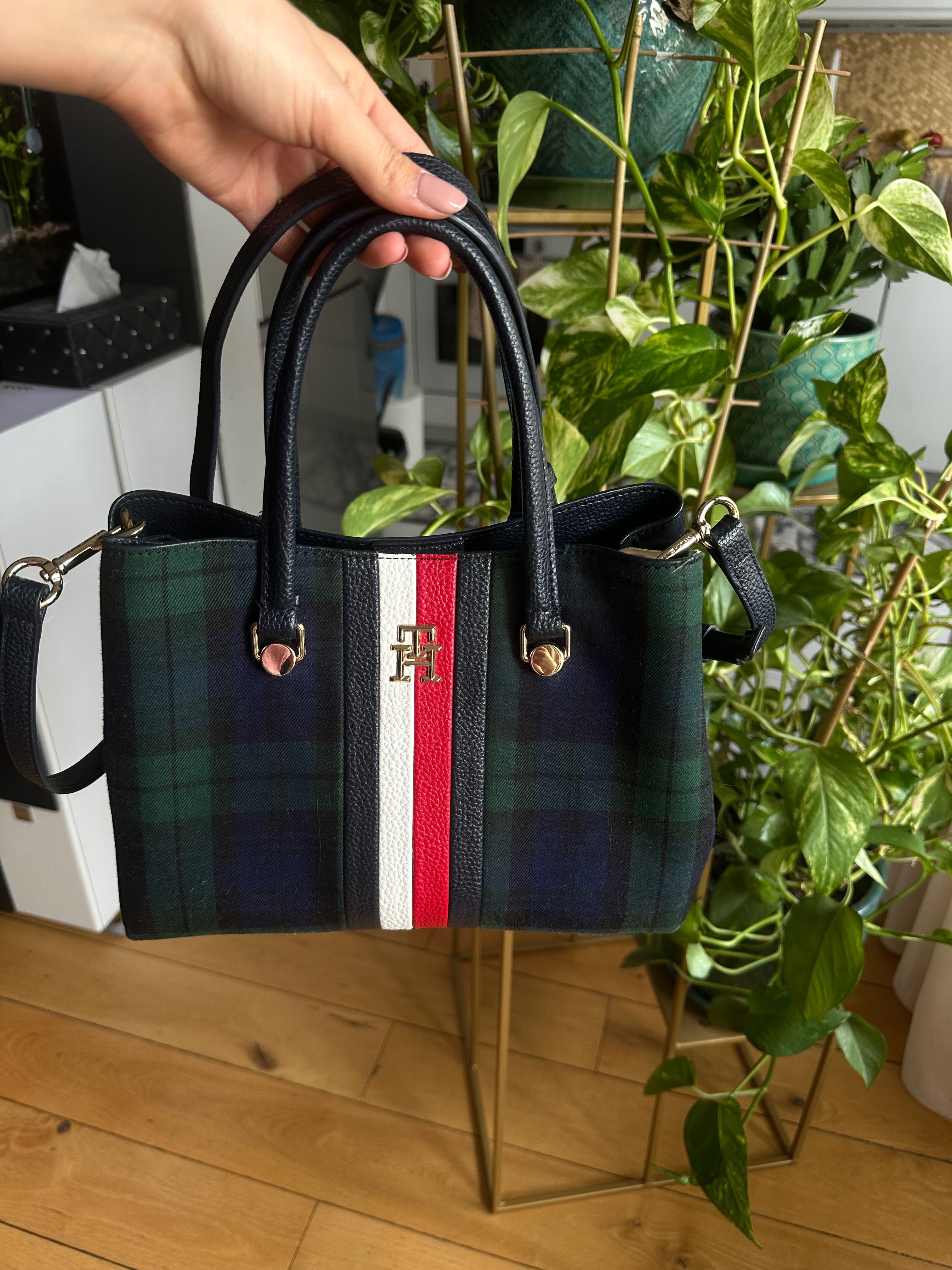 torebka torba Tommy Hilfiger miejska zielona granatowa w kratę