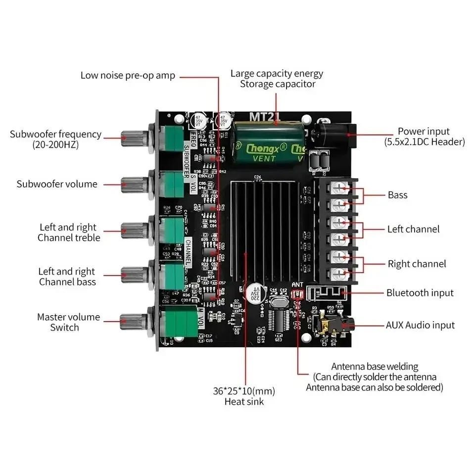 Підсилювач звуку zk-mt21 2*50+100 сабвуфер блютуз bluetooth усилитель