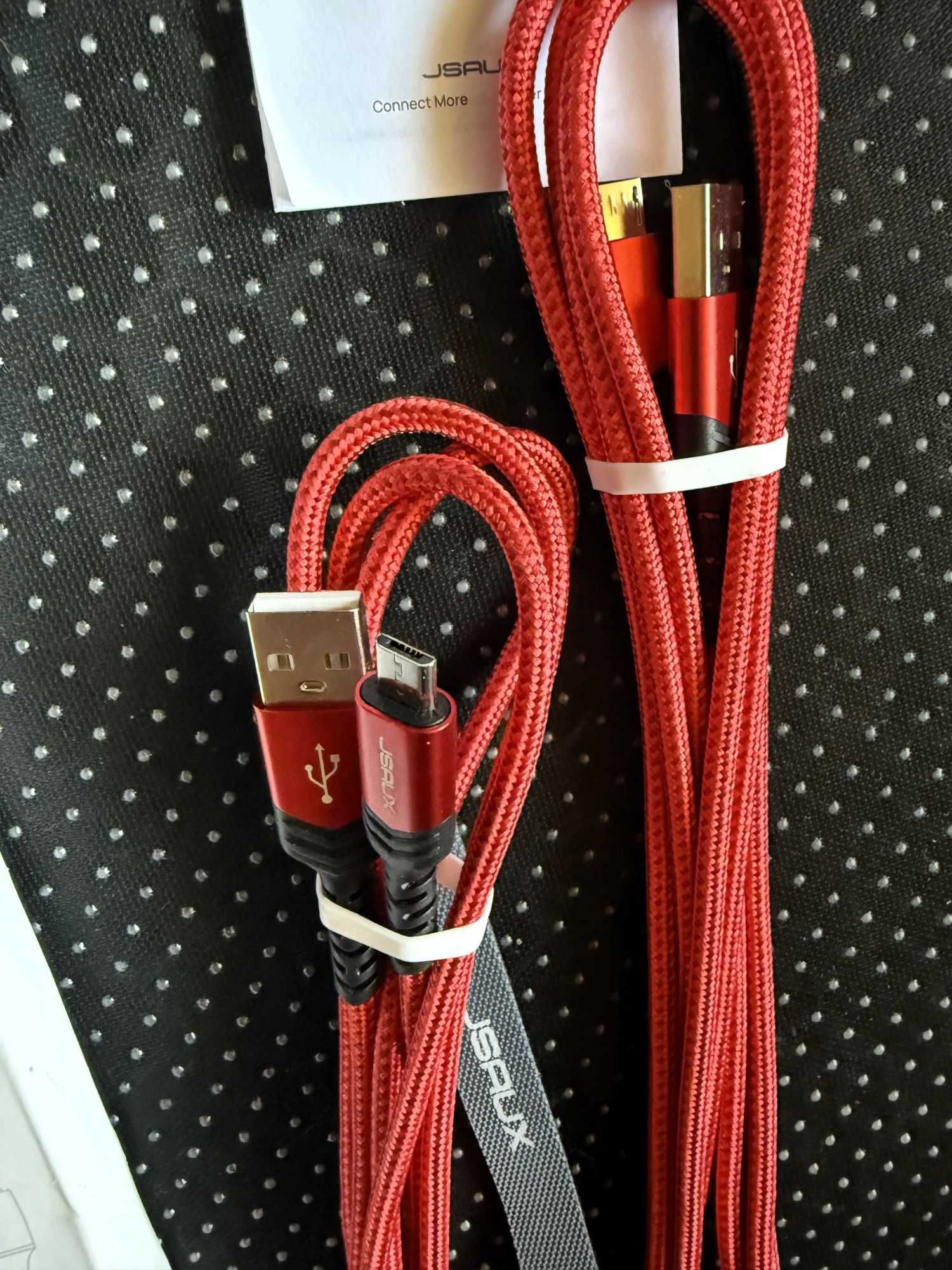 2 szt. JSAUX Nylonowy kabel micro USB do ładowania, 3 A  2 M czerwony