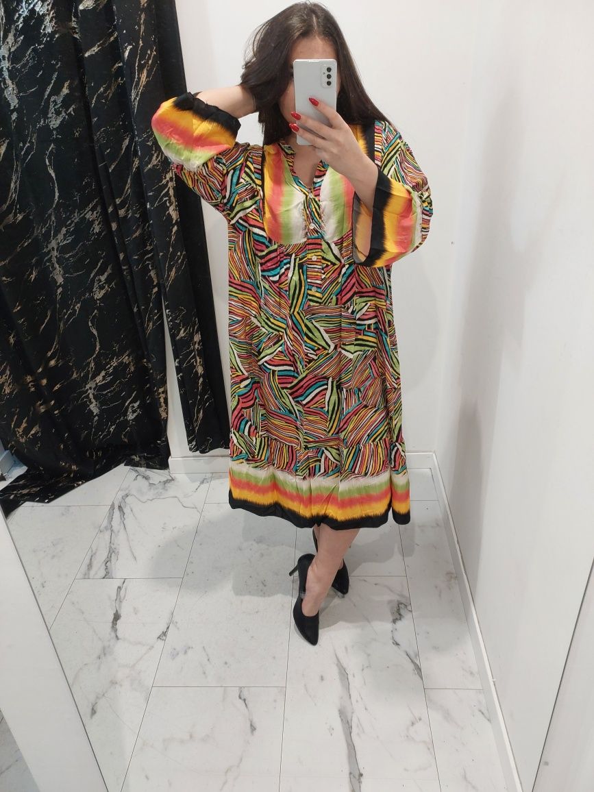 Sukienka boho uniwersalny midi luźna wiskoza