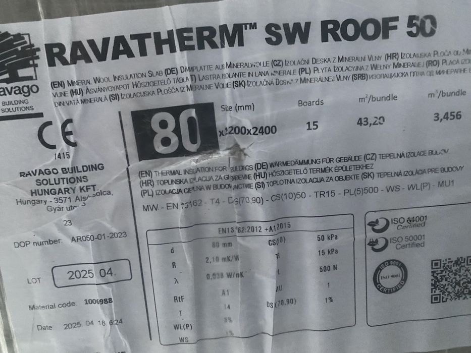 Wełna skalna RAVATHERM SW ROOF 50 80mm