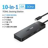 Lemorele  TC94L usb c Hub 10 в 1  2*hdmi 4K 30Hz VGA концентратор хаб