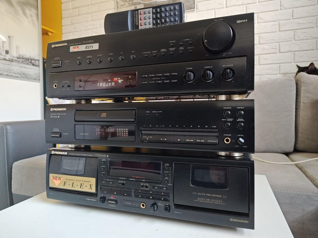 PIONEER zestaw stereo, wieża HI-FI. Amplituner,CD, magnetofon. Pilot.