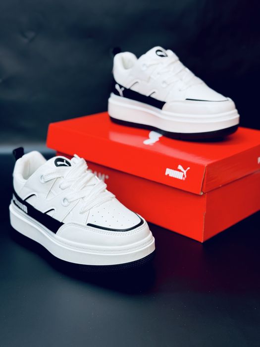 Осенние кросовки Пума белые на толстой подошве / красовки Puma