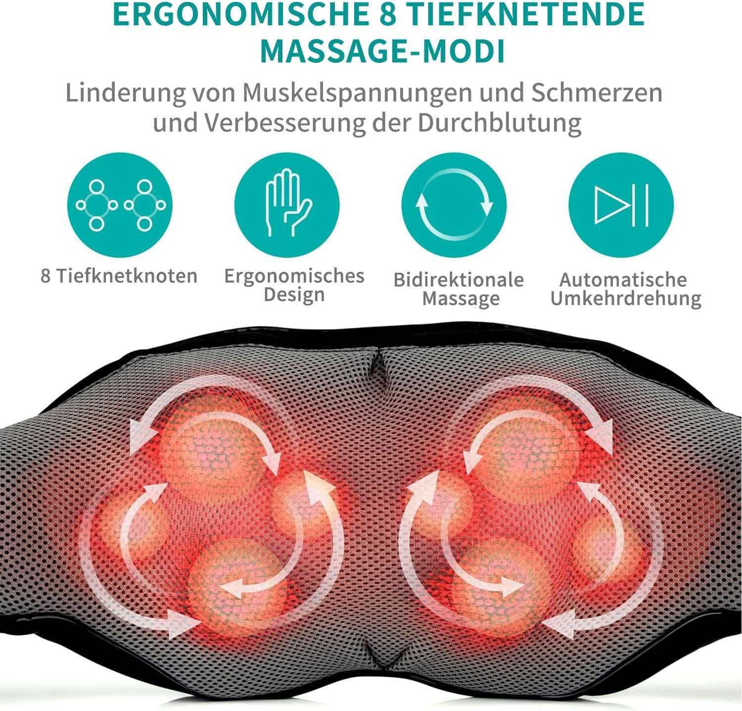 Nekteck Shiatsu głębokie ugniatanie poduszka do masażu z ciepłem czarn