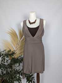 Nowa piękna brązowa mocca kawowa sukienka taliowana z wiazaniem XL