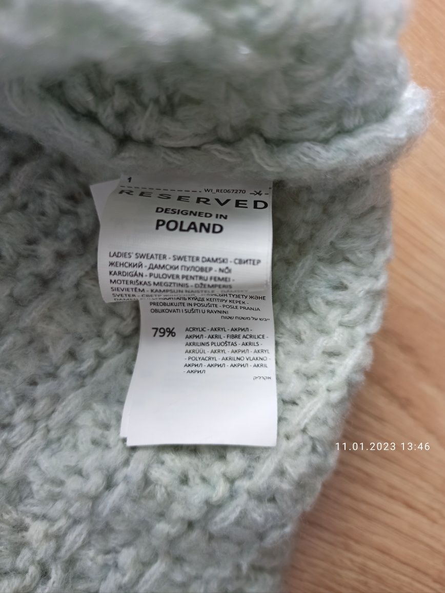 Ciepły sweter sweter miętowy Reserwed over size