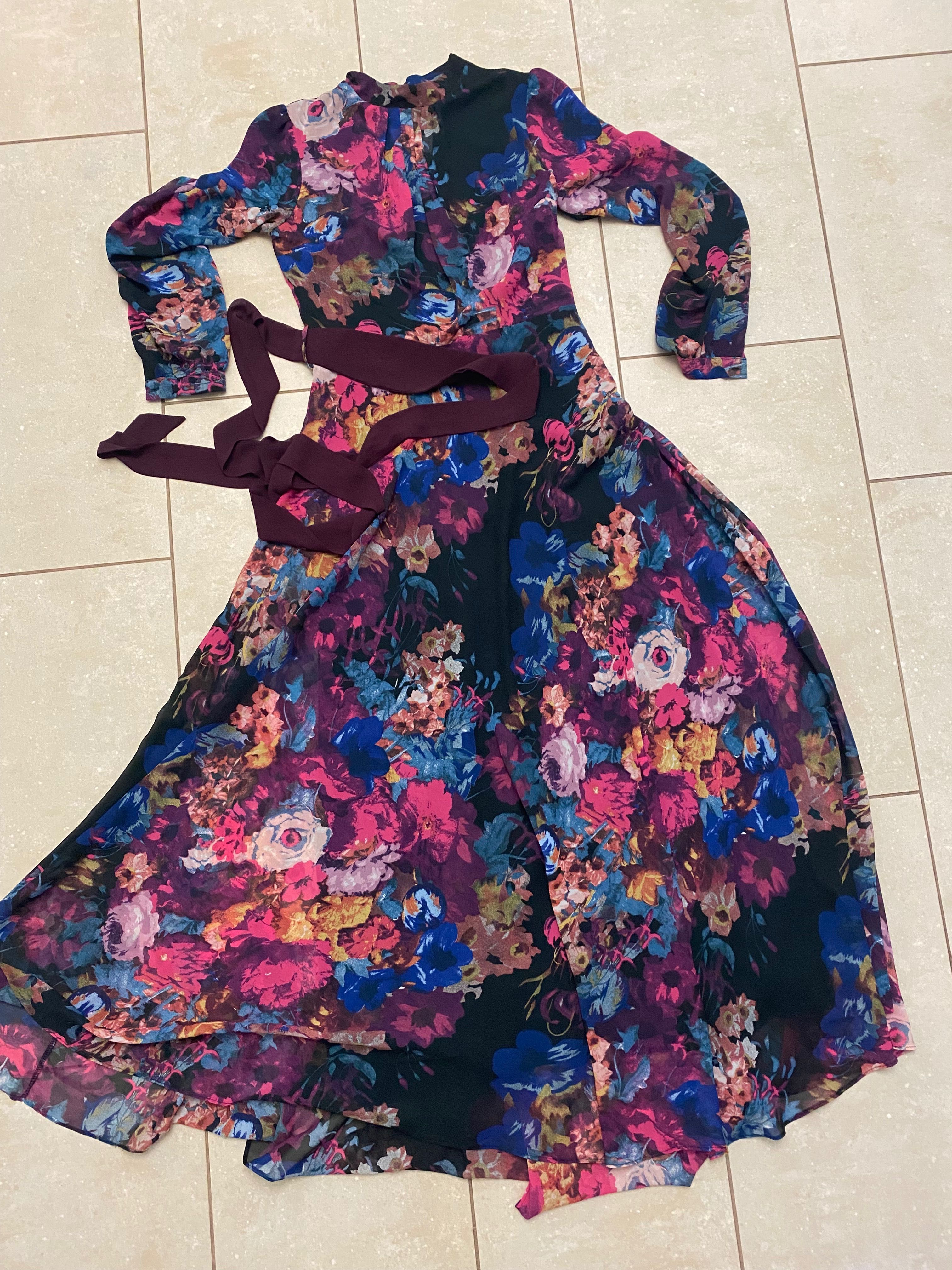 Piękna, elegancka kolorowa sukienka letnia suknia maxi S/XS wesele
