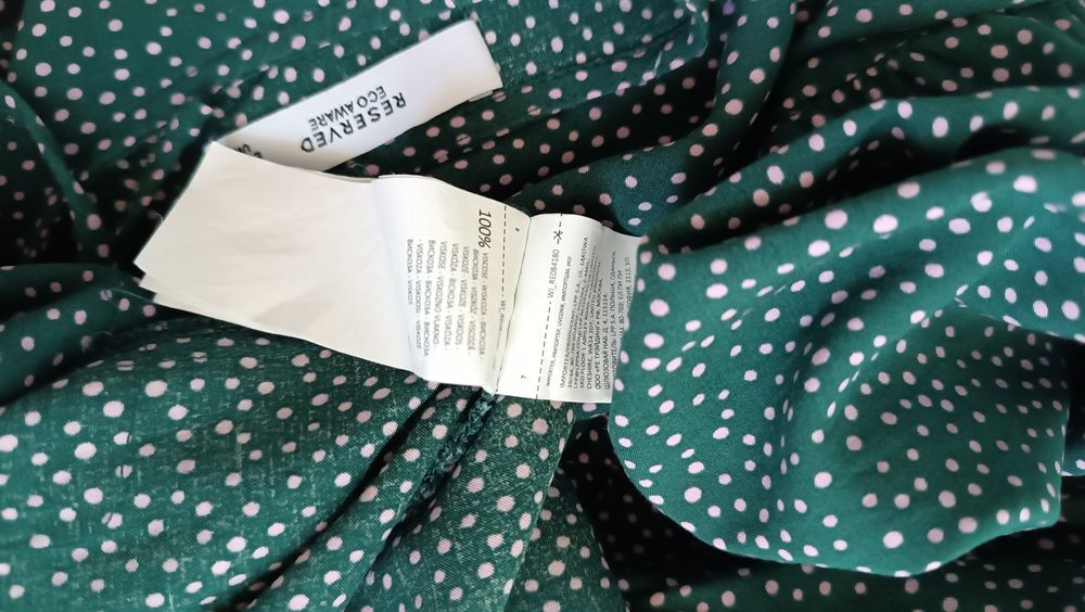 Reserved Sukienka maxi 34 XS wiskoza zielona kropki bez rękawów letnia