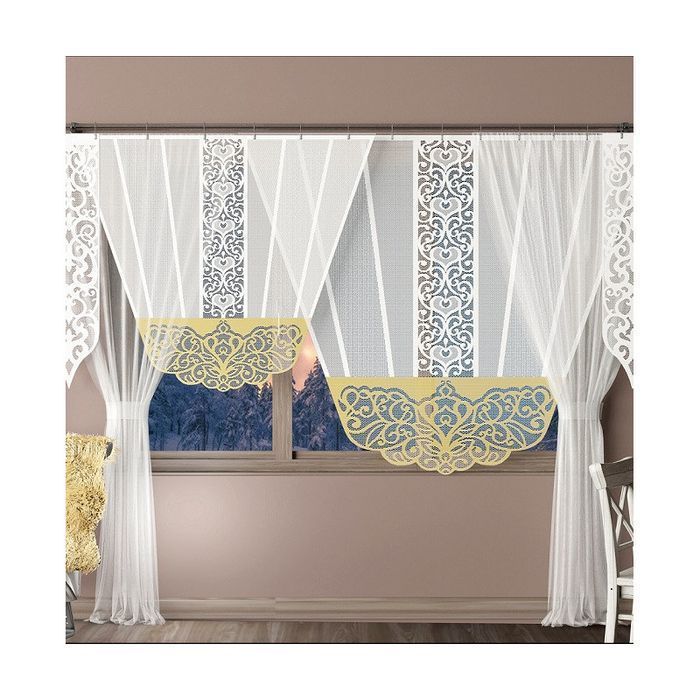 Firanka panel żakardowy sztywny Hilton 140x140 cm biało-złoty