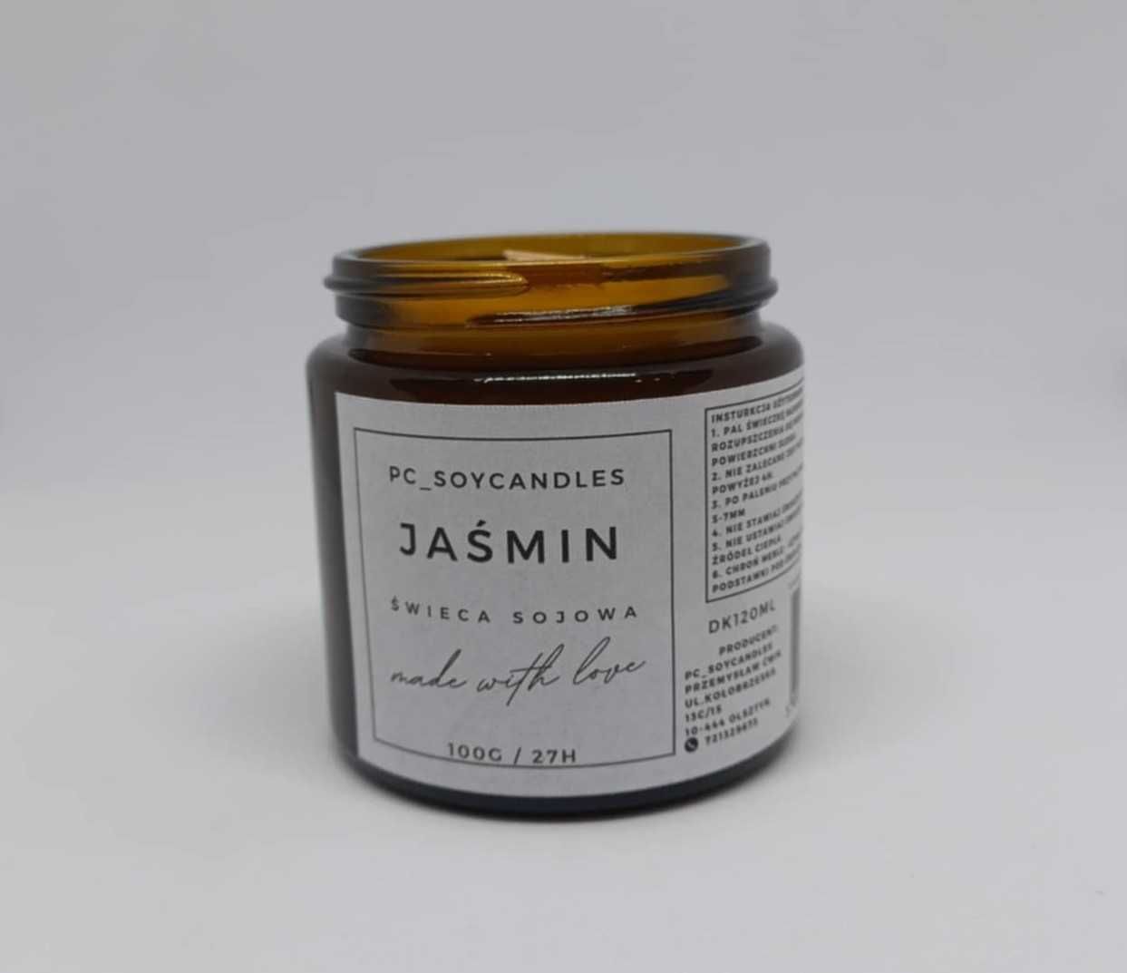 Świeca Sojowa Zapachowa Jaśmin 120ml 27h Drewniany knot