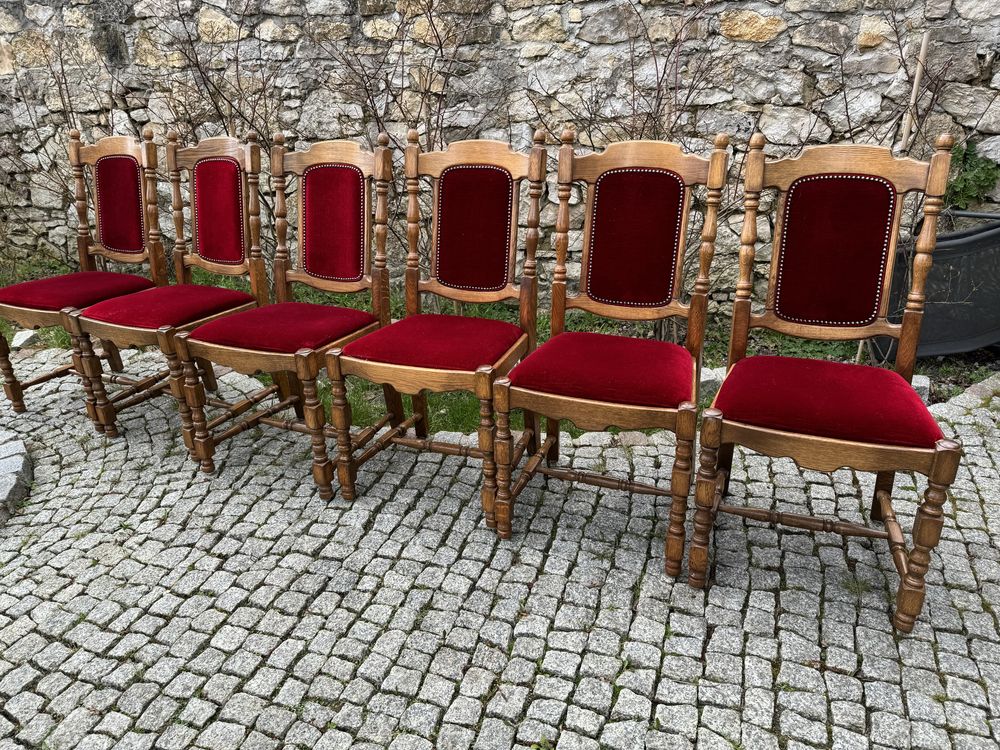 Krzesła dębowe 6 szt drewniane solidne czerwo bordowe