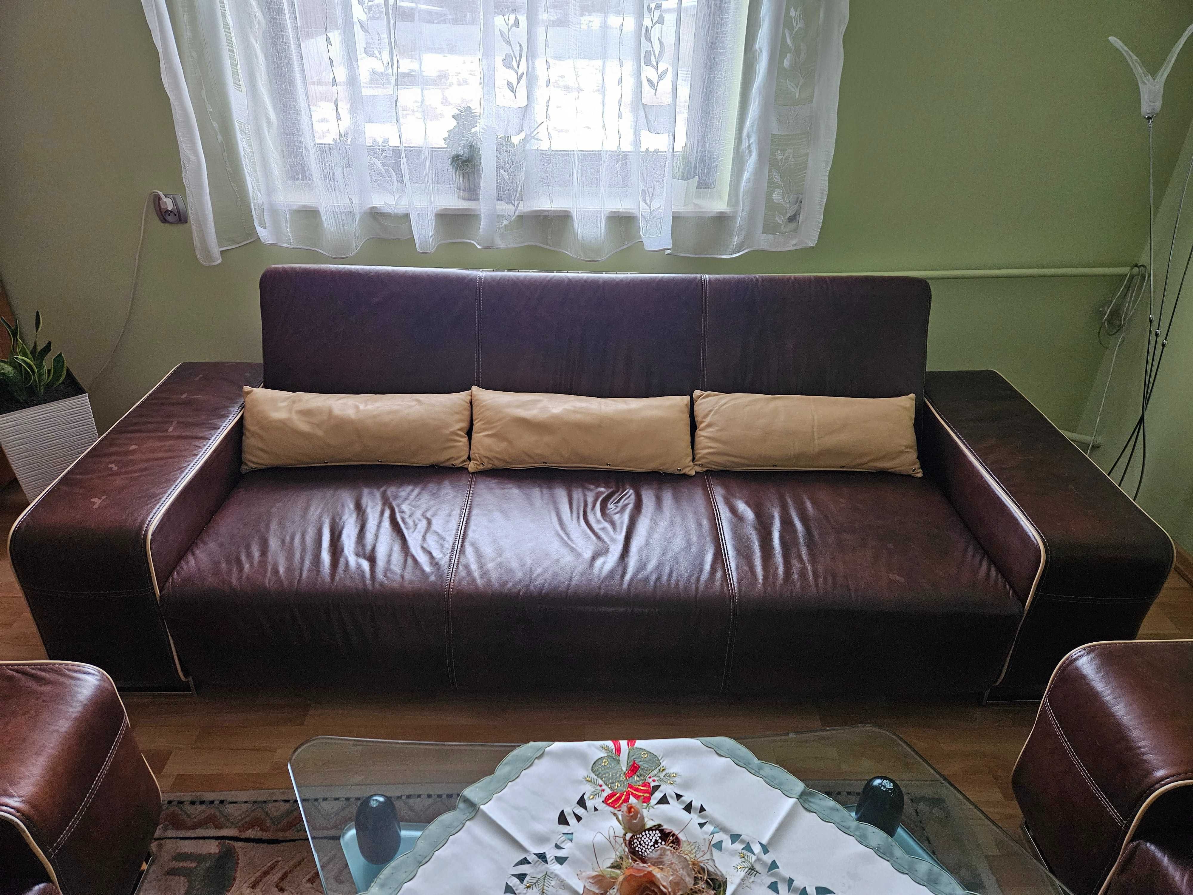 Komplet wypoczynkowy skórzany marki Tina - Kanapa + 2 fotele