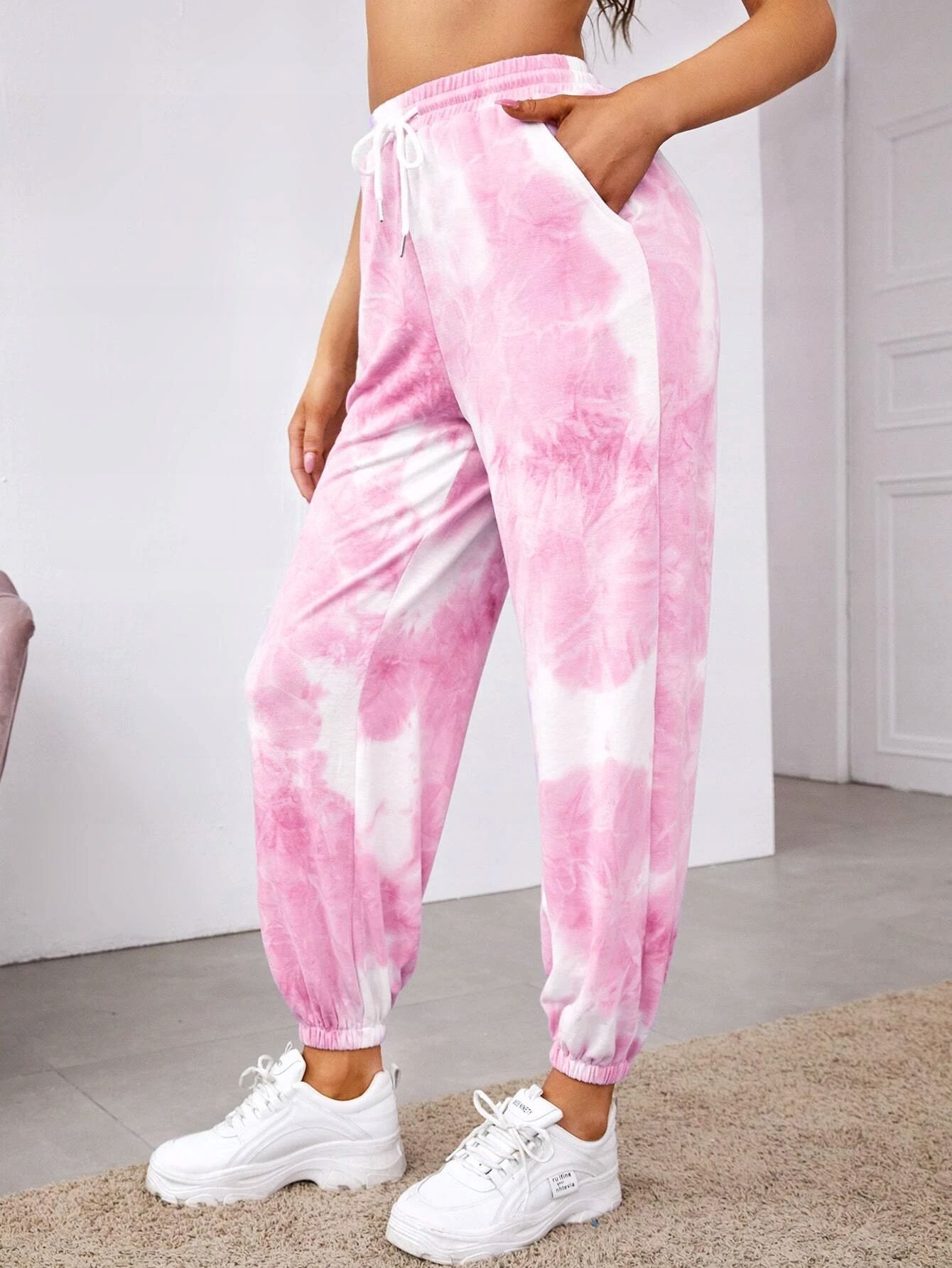 Spodnie Dresowe Tie Dye Z Wysokim Stanem Baby Pink