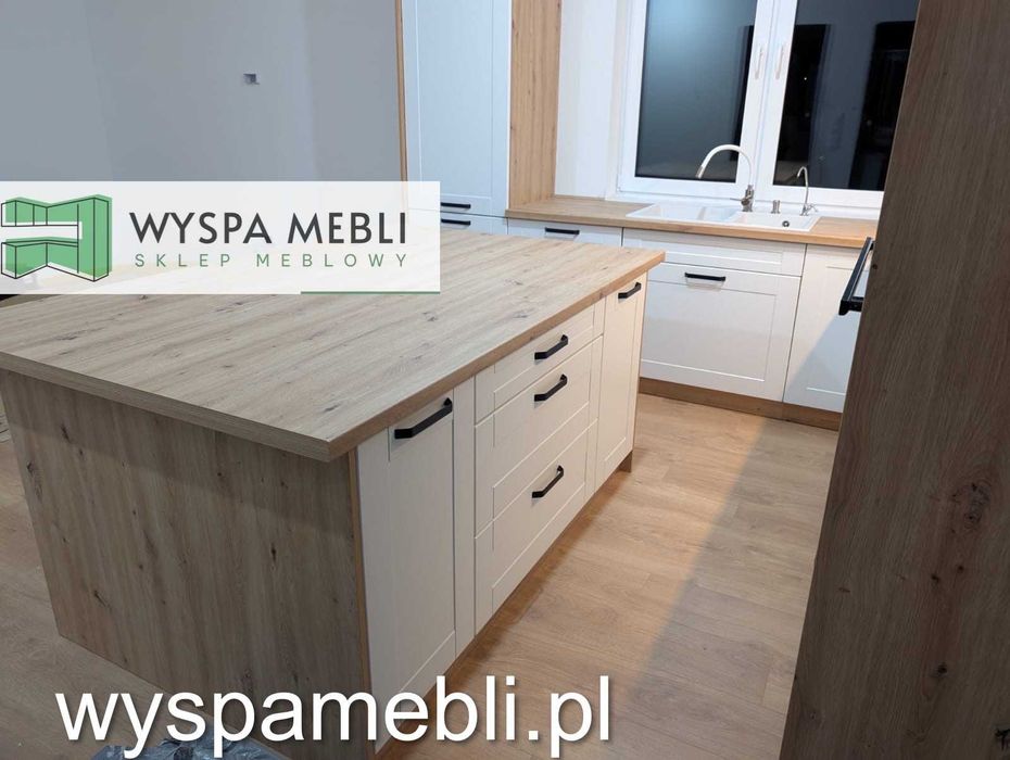 Meble kuchenne biały MDF narożna wyspa dowolny wymiar kuchnia dąb