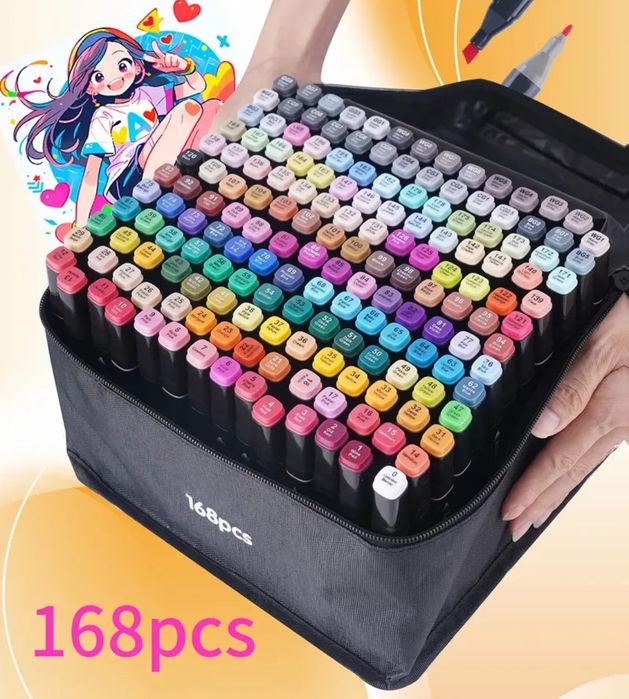 Markery alkoholowe z torbą NOWE 168 szt mazaki dwustronne DUŻY ZESTAW