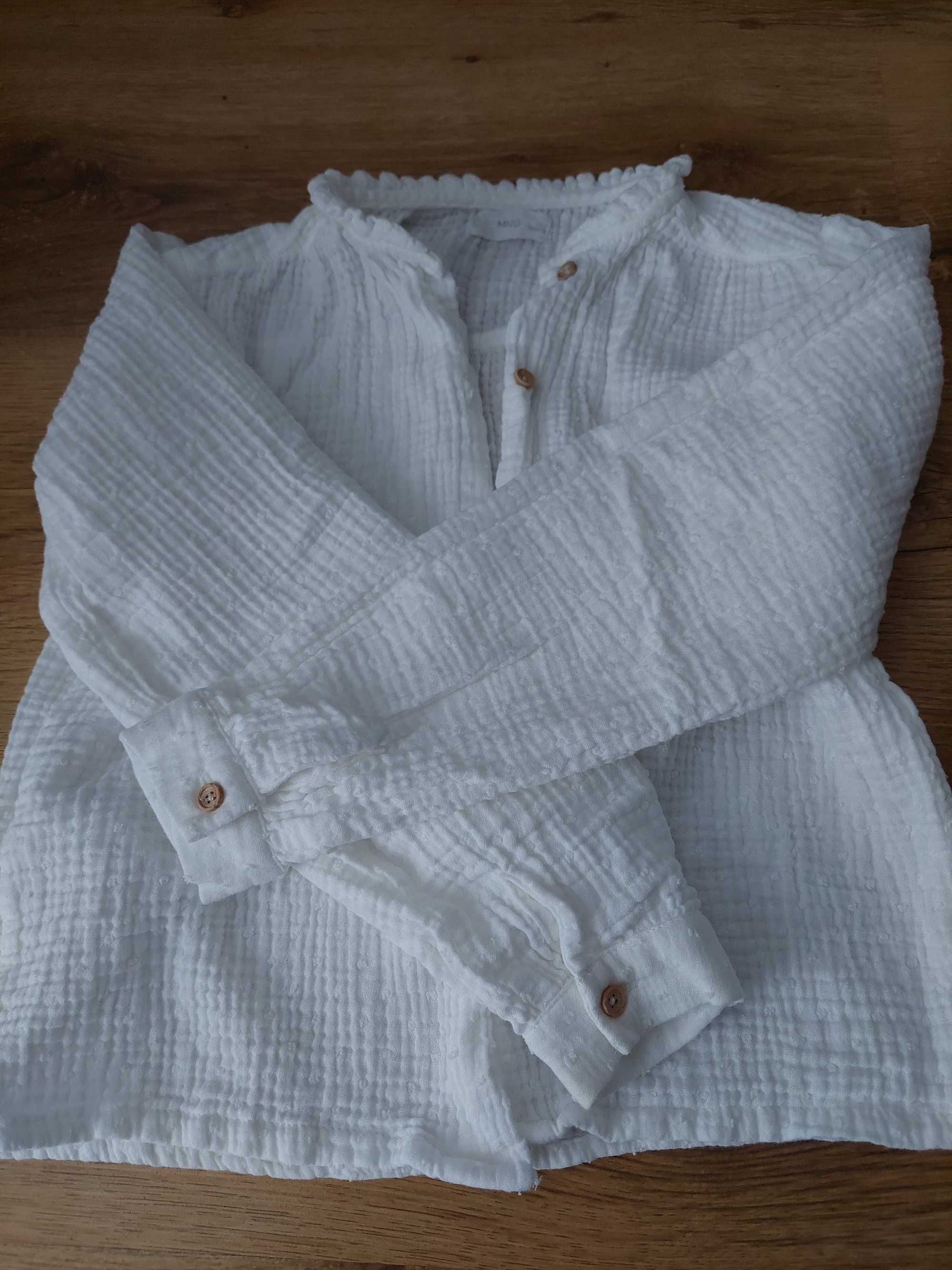 Biała bluzka koszula dla dziewczynki 140cm długi rękaw