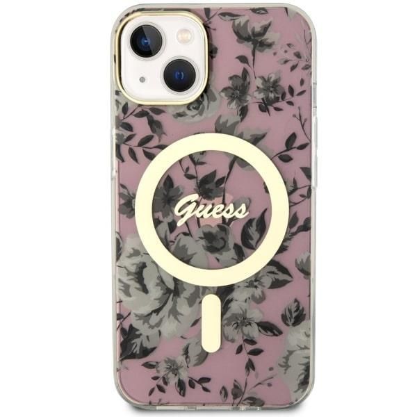 Etui Guess Flower MagSafe do iPhone 14 Plus 6.7", Różowy