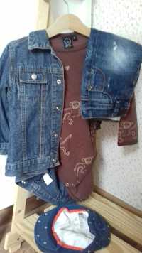 Kurtka spodnie jeans 80/86 ciuszki czapki kaszkiet chłopiec komplet