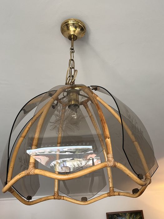 Candeeiro teto em bambu e vidro