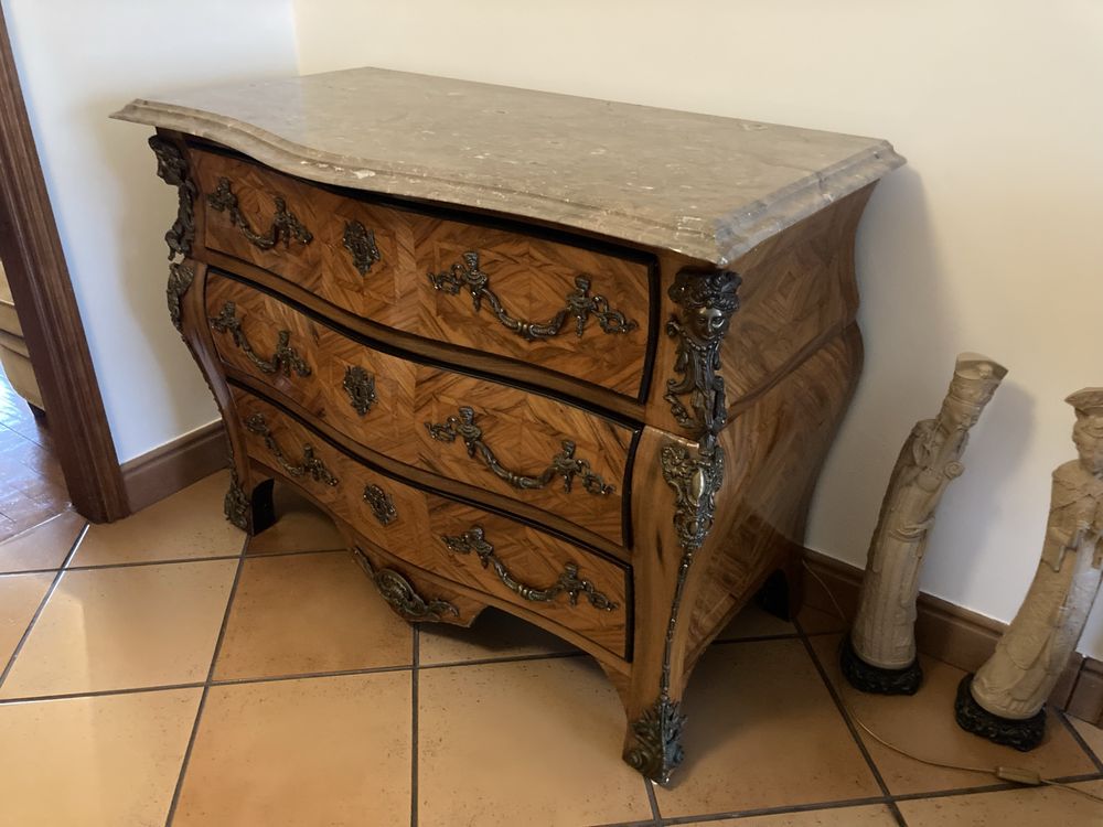 Cómoda Antiga Madeira e Mármora com 3 gavetas
