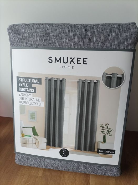 2 strukturalne zasłony styl boho materiał jak len Smukee 2sztuki