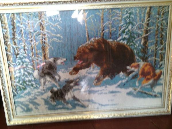 Картина бисером "Охота на медведя"