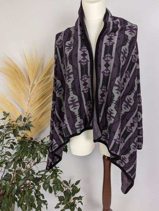 Wzorzysta narzutka kardigan w odcieniach czerni szarości fioletu H&M L