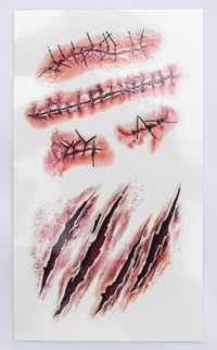 Realistyczny Sztuczny Tatuaż na Halloween - Blizna, Krew, Rozcięcie