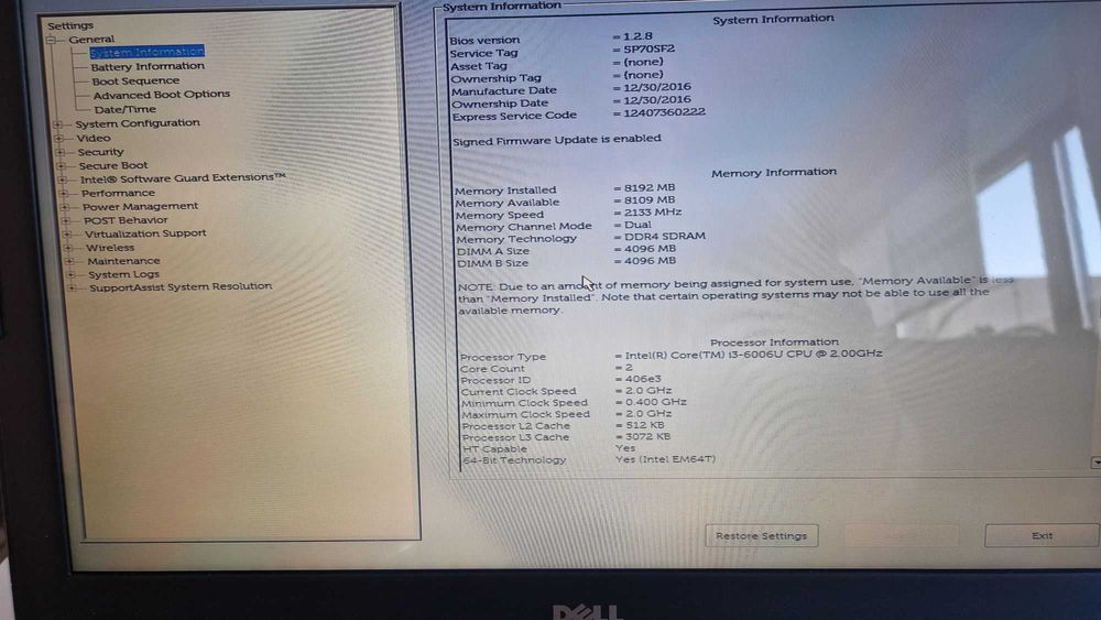 Laptop Dell Inspiron 15 5567 Win10 15,6'' 8GB i3-6006u SSD 256GB