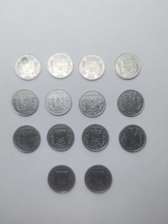 Продам  14 монет  номіналом в 1 копійку 1992 р