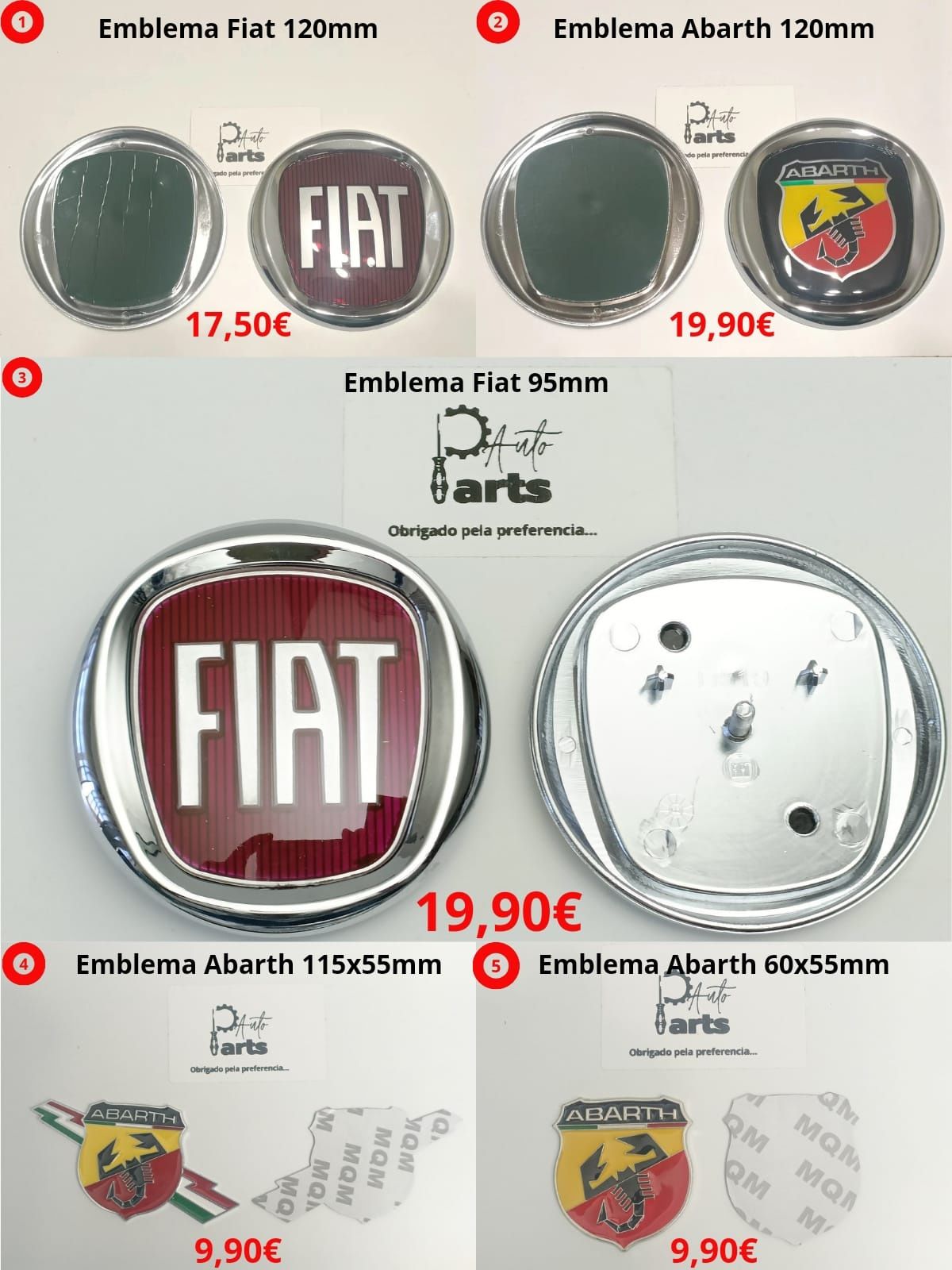 Emblemas símbolos logótipos Fiat Abarth (95mm/120mm/115mm/60mm)