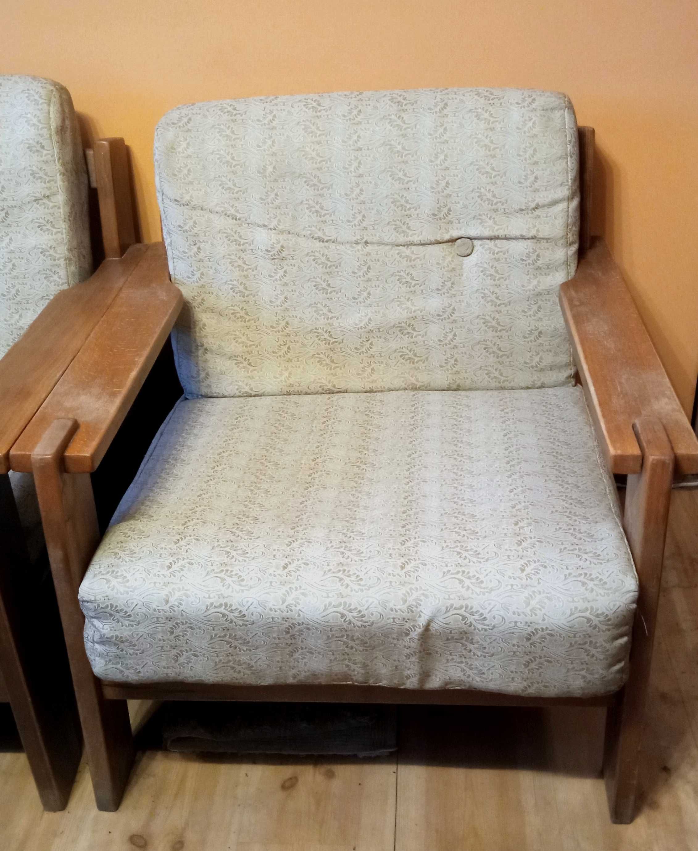 Zestaw wypoczynkowy drewniany dębowy: sofa + 2 fotele + ława