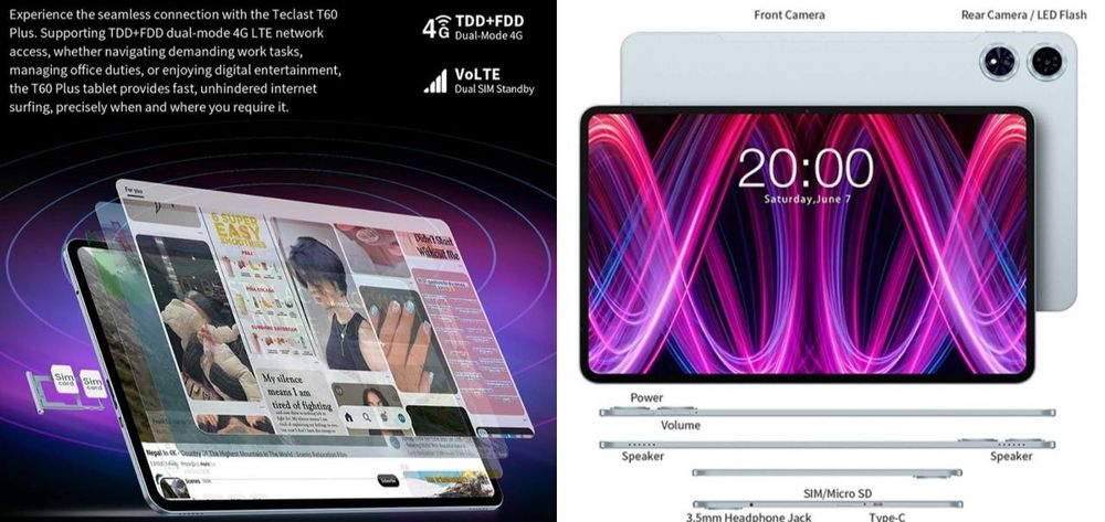 Планшет Teclast T60 Plus 6/128GB 12" 90Hz G88 8000mAh LTE +чохол-книга