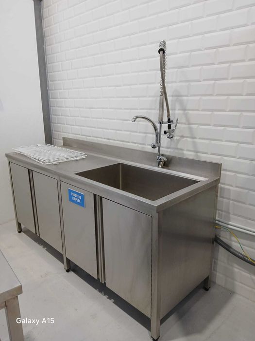 Bancada de inox com pio 2000x700x900