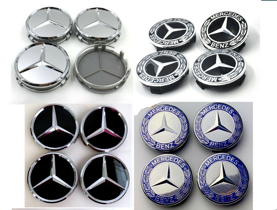 Kit 4 Centros Jante tampos roda emblemas capa Mercedes 60 e 75mm Novas