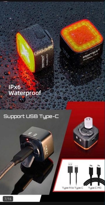 Lampka rowerowa Cubelite III,inteligentna, czujnik STOP USB C