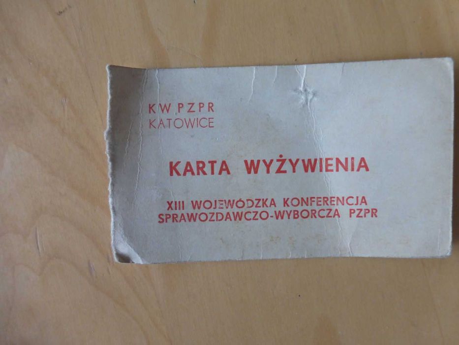 Karta wyżywienia KW PZPR Katowice XIII Wojewódzka Konferencja PRL