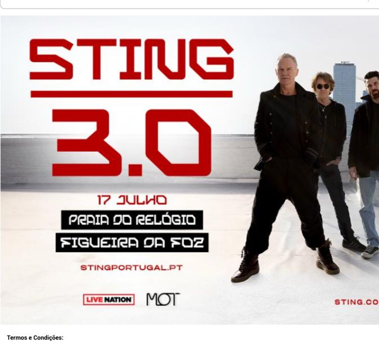 Vendo 2 bilhetes Sting - Zona VIP