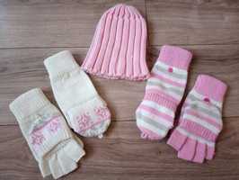 Zestaw zimowy dwie pary rękawiczek i czapka
