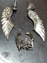 Шикарный набор из тибетского серебра "Дракон", кольцо и серьги