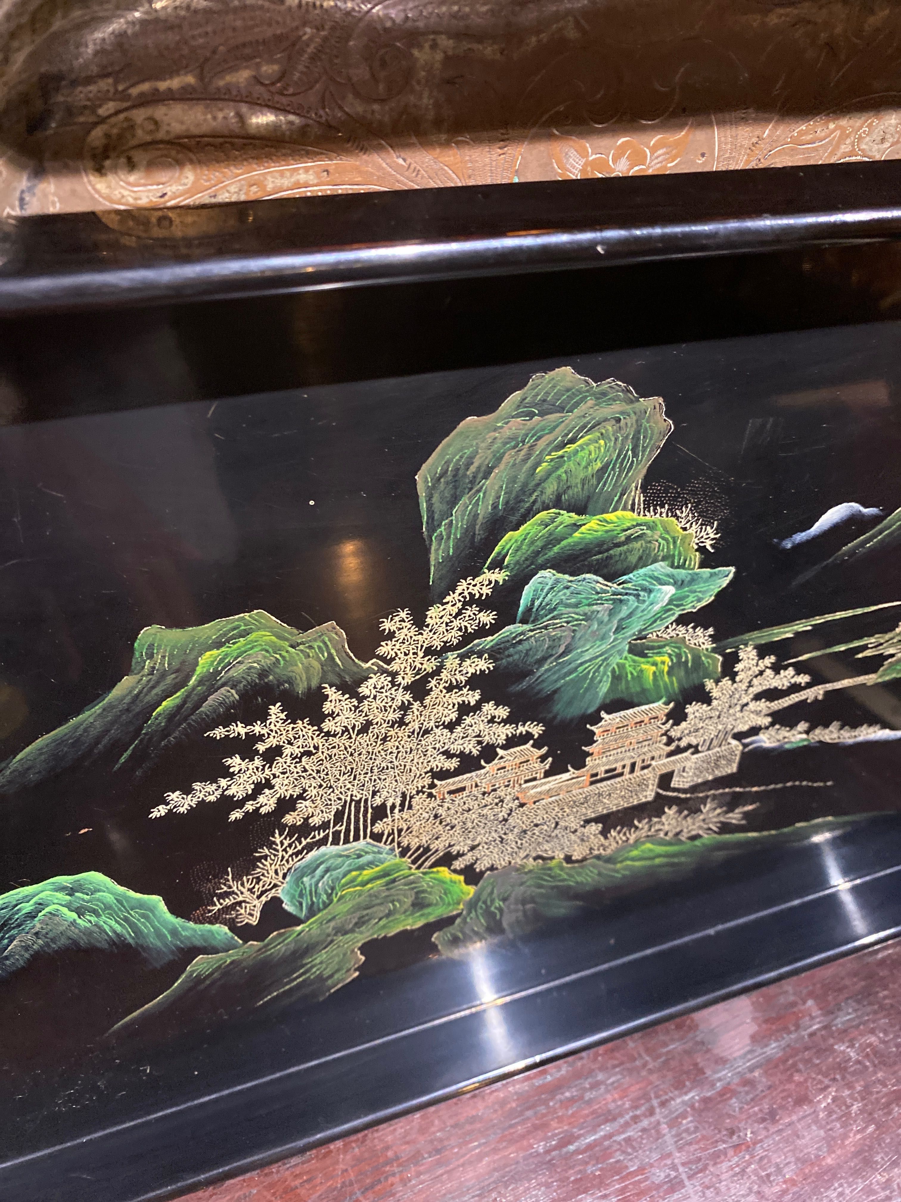 Tabuleiro Chinês Madeira Charão Pintado à mão Centenário 47 cm