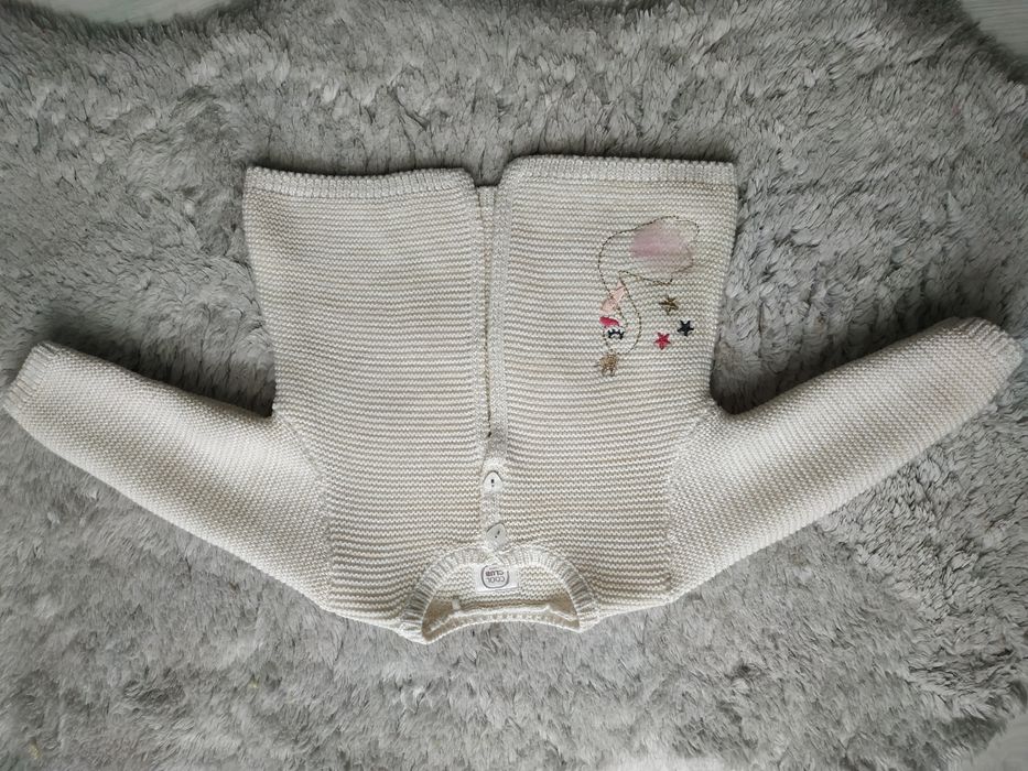 Sweter/kardigan/ecru/złota nitka/łabędź/serduszka/Cool Club/Smyk/r. 68