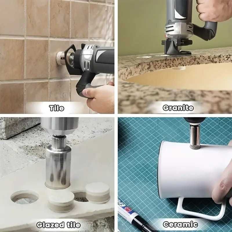 Conjunto de Guia e Brocas de Perfuração de Azulejo de Cerâmica,etc.