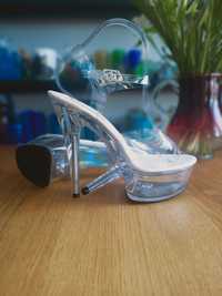 Transparentne sandałki szpilki 15cm szklanki buty pole dance high heel