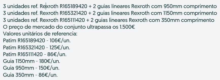 Guias + patins lineares de alta precisão REXROTH (Grupo BOSCH)