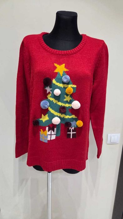 Sweter świąteczny r. 40 / 42  choinka pompony